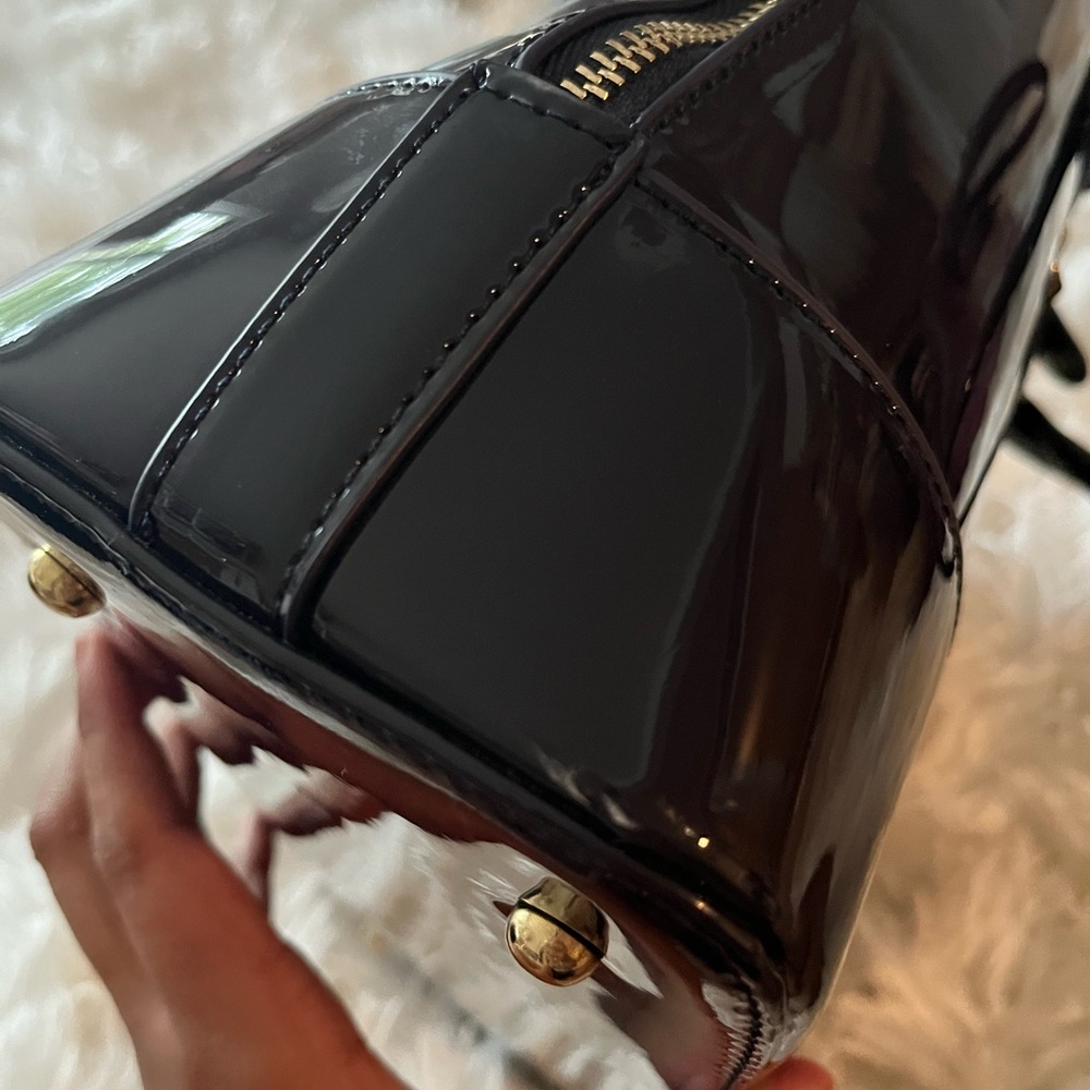 Navy Blue Patent Leather Dome Handbag - Picture 7 of 8